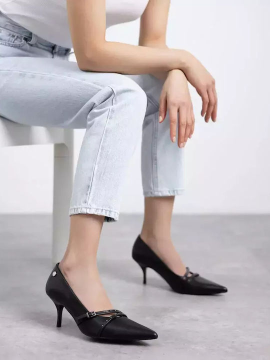 Synthetic Leather Black Medium Heels Animal Print