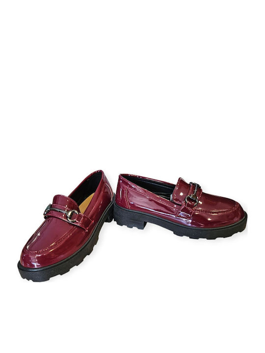 Patent Leather Women's Loafers in Burgundy Color