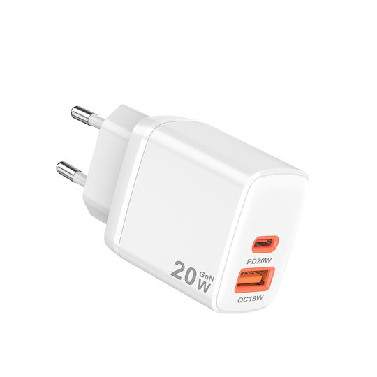 Techsuit Charger Without Cable GaN with USB-A Port and USB-C Port 20W Whites (CH2)