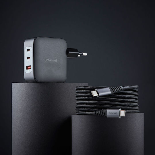 Intenso Φορτιστής GaN με Θύρα USB-A και 2 Θύρες USB-C 100W Power Delivery Μαύρος (7810010)