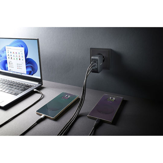 Intenso Φορτιστής GaN με Θύρα USB-A και 2 Θύρες USB-C 100W Power Delivery Μαύρος (7810010)