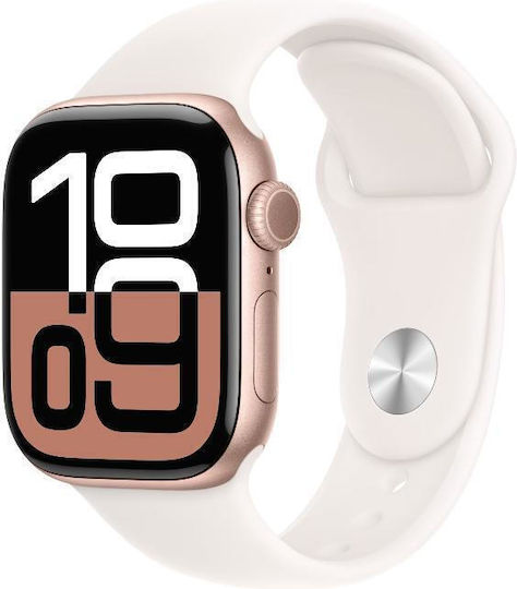 Apple Watch Series 10 Aluminum 42mm Waterproof with Heart Rate Monitor (Rose Gold with Light Blush Sport Band - S/M)