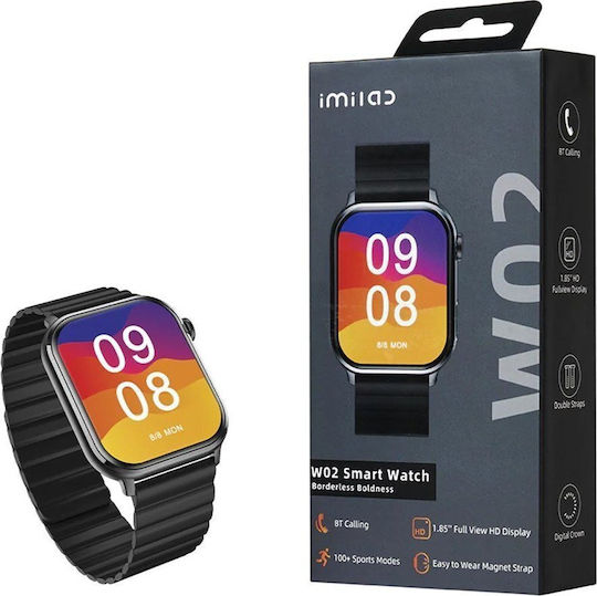 Imilab W02 44mm Smartwatch με Παλμογράφο (Μαύρο)