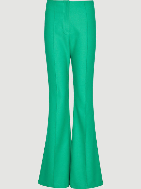 Women's High-waisted Fabric Trousers Flared Green