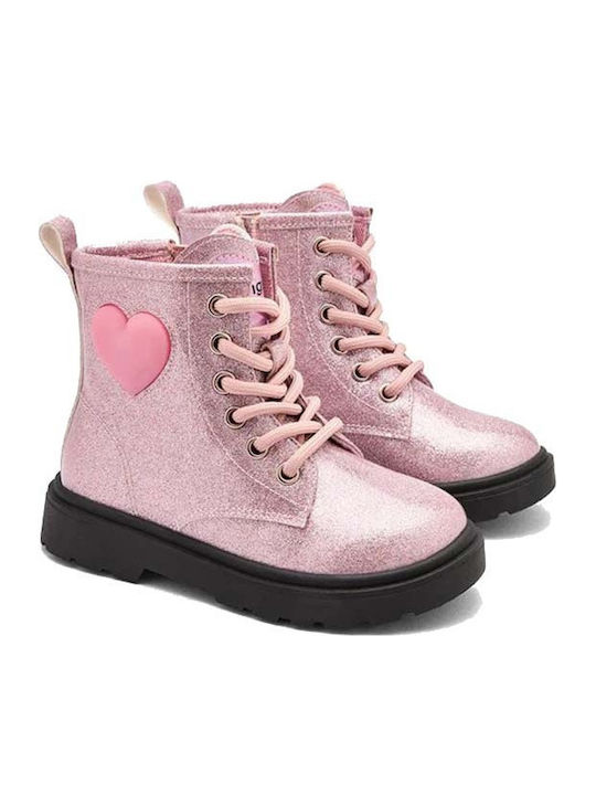 Kids Boots with Zipper and Lights Pink