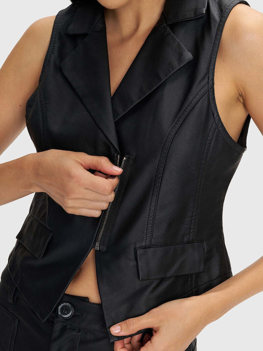 Women's Vest with Zipper Black