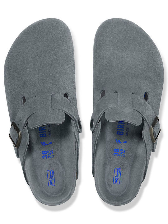 Birkenstock Ανδρικά Δερμάτινα Σαμπό Γκρι