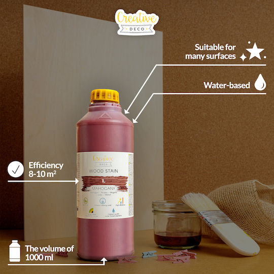 Creative Deco Water-based Varnish Stain Mahogany Color 1l Quick-drying Varnish Non-toxic