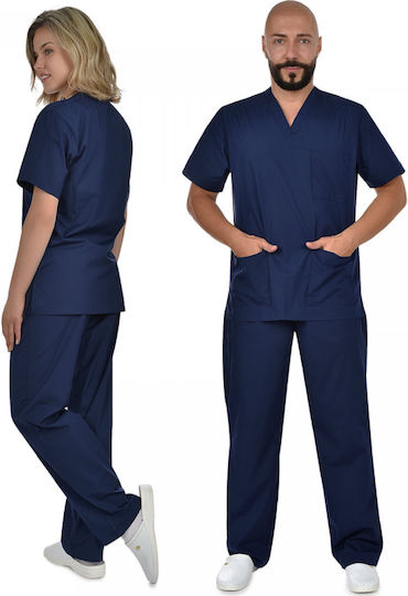 B-Well Colombo Unisex Σετ Ιατρικό Παντελόνι και Μπλούζα Navy Μπλε από Βαμβάκι και Πολυεστέρα