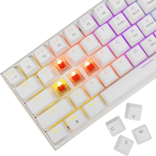 White Shark Wakizashi 2 Gaming Μηχανικό Πληκτρολόγιο 60% με Custom Red διακόπτες και RGB φωτισμό (International English) Λευκό