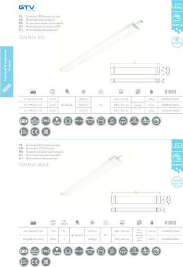Gtv Lumină Batten Pentru Exterior cu LED Integrat 60W