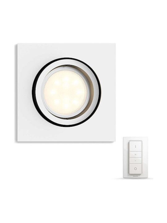 Philips Milliskin Round Metallic Recessed Spot with Integrated LED and Natural White Light White 9x9cm. 1pcs