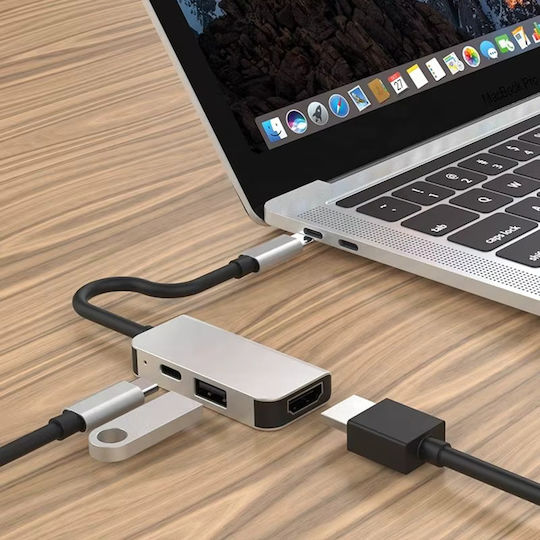 Techsuit H4 USB-C Docking Station με HDMI 4K PD Γκρι
