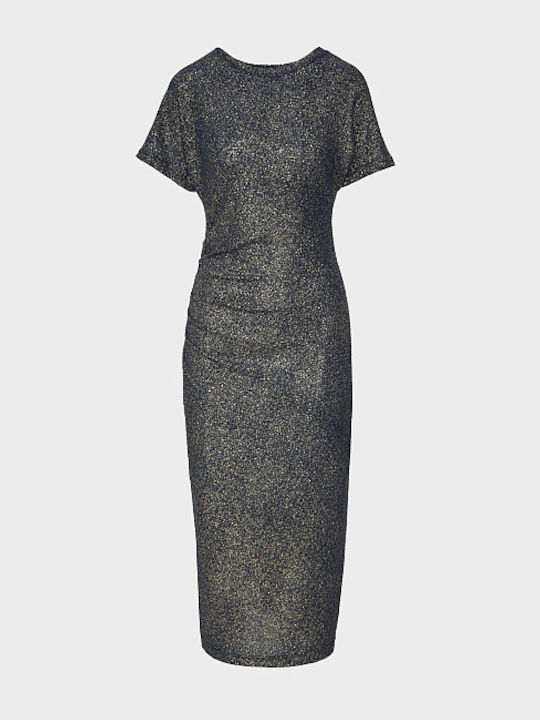 Midi Βραδινό Φόρεμα με Σκίσιμο Blue Navy