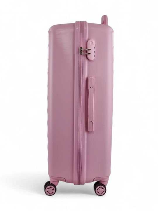 Playful Bags Large Travel Suitcase Hard Pink with 4 Wheels Height 72cm