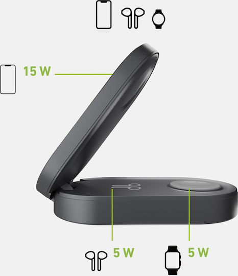 SBS Kabelloses Ladegerät Qi2 15W Schwarzs (3 in 1 Power Dock)