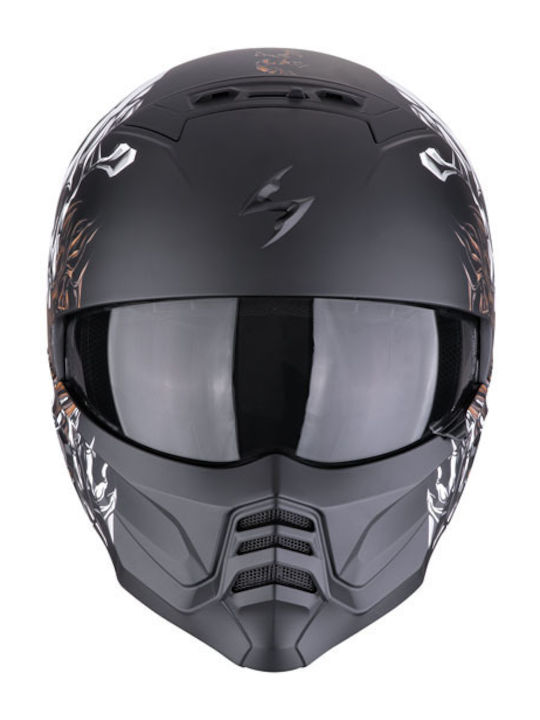 Scorpion Exo-combat Ii Genesis Matt Black-White-Gold Κράνος Μηχανής Modular ECE 22.06 με Sunvisor