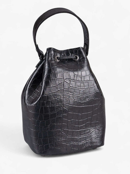 Leder Damenbeutel Schultertasche Schwarz
