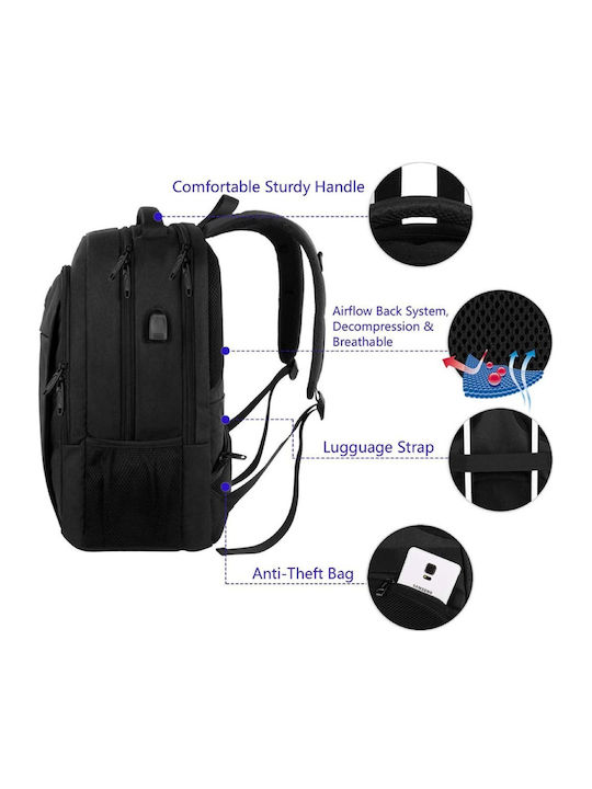 Matein Αδιάβροχη Τσάντα Πλάτης για Laptop με Θύρα USB σε Μαύρο χρώμα 1007-33lt-Black