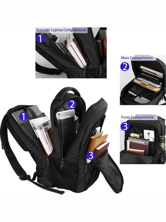 Matein Αδιάβροχη Τσάντα Πλάτης για Laptop με Θύρα USB σε Μαύρο χρώμα 1007-28lt-Black