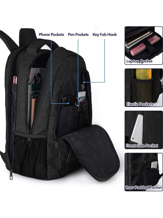 Matein Αδιάβροχη Τσάντα Πλάτης για Laptop με Θύρα USB σε Μαύρο χρώμα 1007-33lt-Black