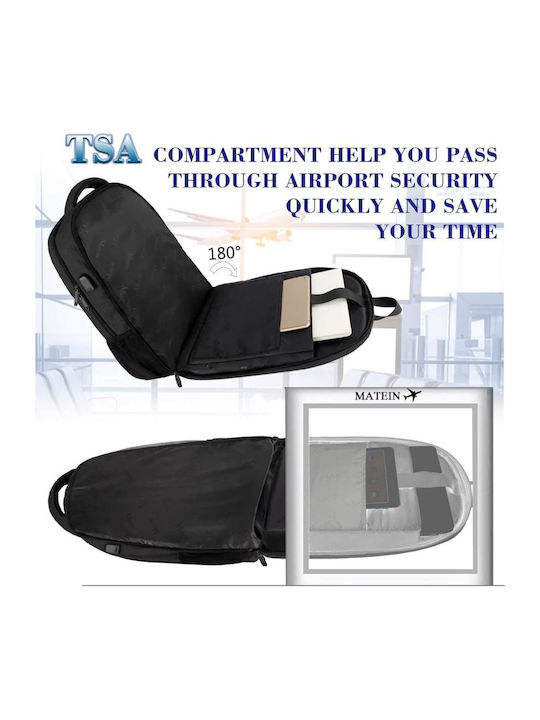 Matein Αδιάβροχη Τσάντα Πλάτης για Laptop με Θύρα USB σε Μαύρο χρώμα 1007-28lt-Black