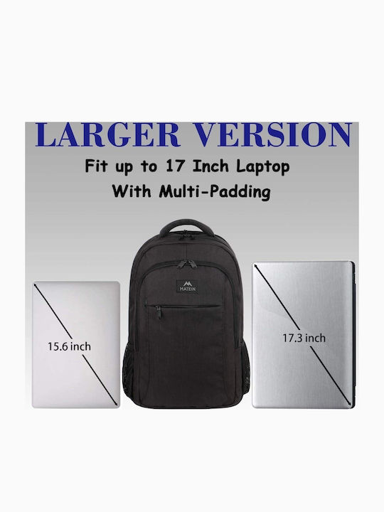 Matein Αδιάβροχη Τσάντα Πλάτης για Laptop με Θύρα USB σε Μαύρο χρώμα 1007-33lt-Black