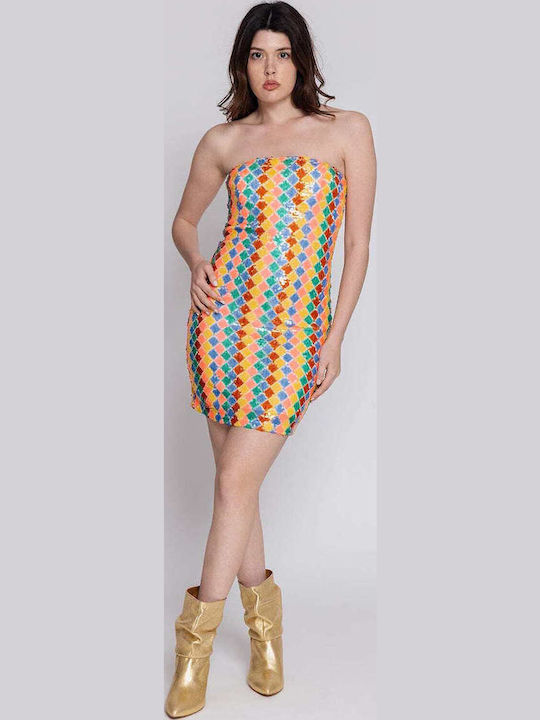 Summer Mini Evening Dress Strapless Multicolor
