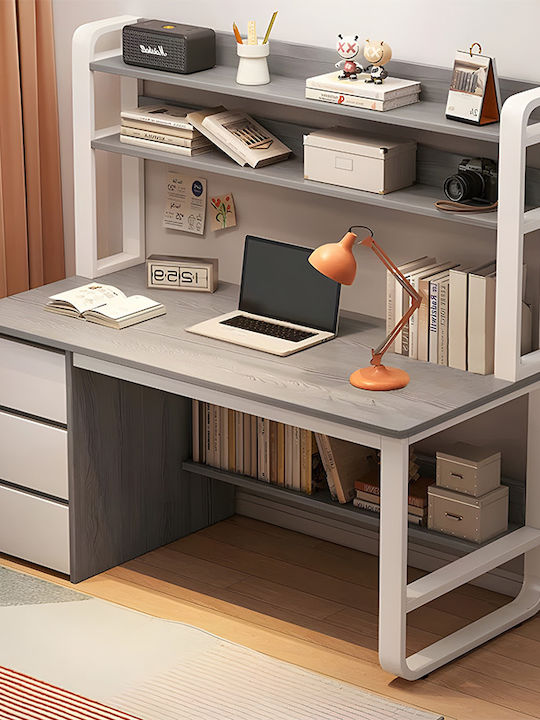 Desk Soco Wooden with Bookshelf Gray / White with Metal Legs 120x50x147cm