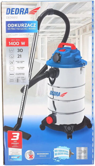 Staubsauger Flüssigkeiten / Feststoffe 1400W mit Edelstahl Behälter 30Es