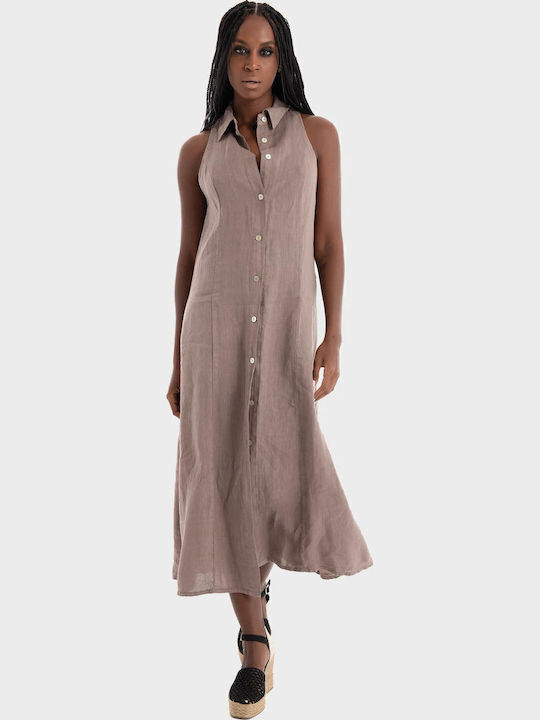 Summer Midi Shirt Dress Dark Beige