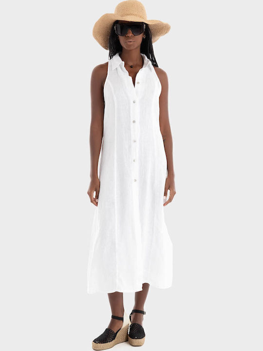Sommer Midi Hemdkleid Weiß
