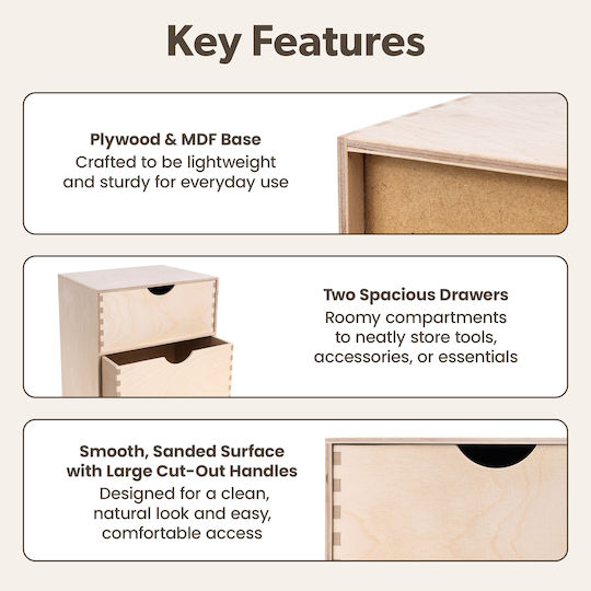 Creative Wood Desktop Drawer 2 Compartments 20x31x25cm Green