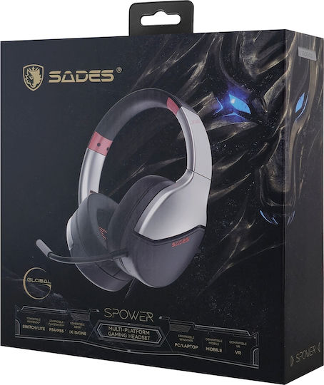 Sades Spower Over Ear Gaming Headset με σύνδεση 3.5mm Λευκό for Nintendo Switch / PC / PS4 / PS5 / XBOX