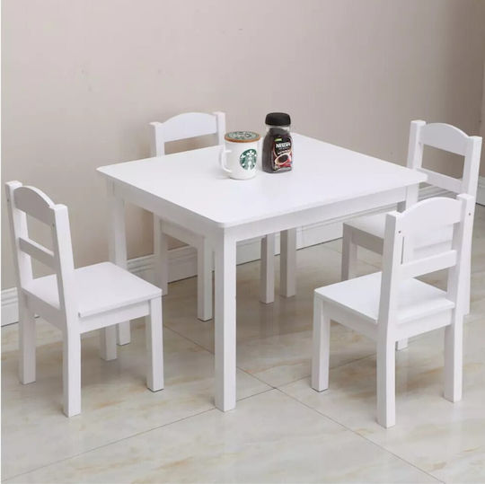 Set Mese Pentru Copii cu Scaune din Lemn Alb