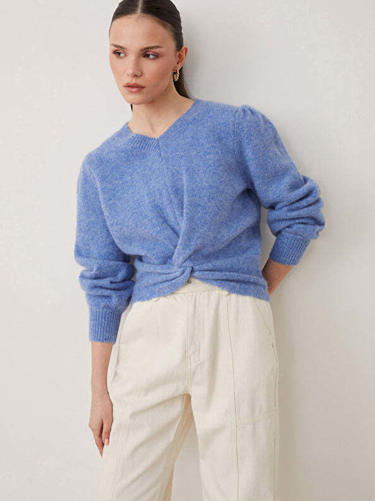 Damen Langarm Pullover Wolle Light Blue