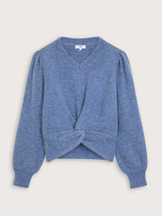Damen Langarm Pullover Wolle Light Blue