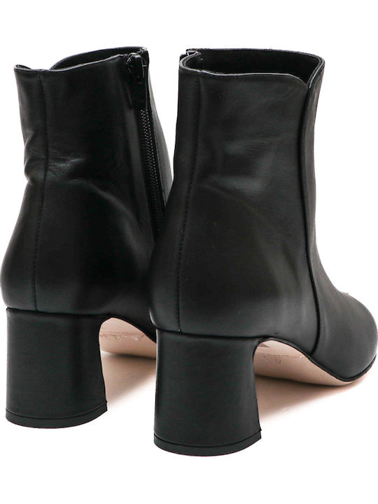 Ghete De Piele Dama Ankle Boots Cu Toc Mediu Negre