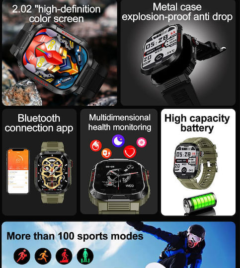 Microwear TK25 Smartwatch με Παλμογράφο (Green Camo)