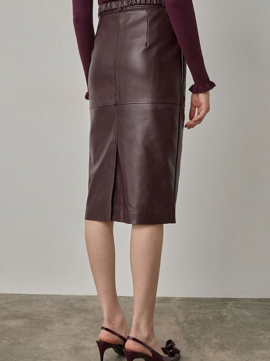 Leather Midi Skirt Burgundy