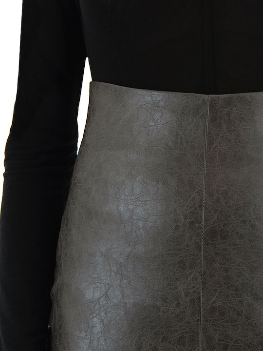 Leather Pencil Midi Skirt Khaki
