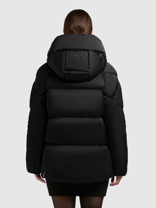 Women's Puffer Jacket for Winter with Hood Black