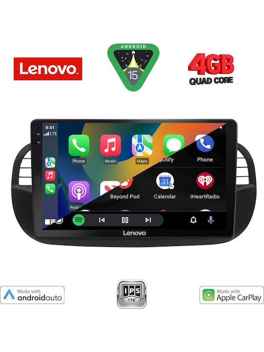 Lenovo Car Audio System for Fiat 500 2007-2015 (Bluetooth/USB/AUX/WiFi/GPS/Apple-Carplay/Android-Auto) with Touch Screen 9"