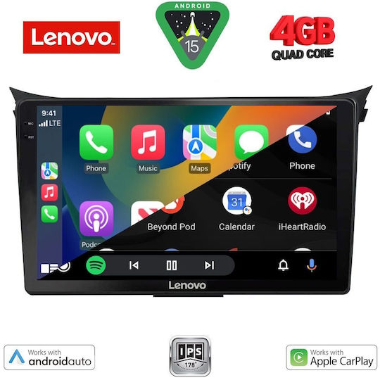Lenovo Car Audio System for Hyundai i30 2012-2017 (Bluetooth/USB/AUX/WiFi/GPS/Apple-Carplay/Android-Auto) with Touch Screen 9"