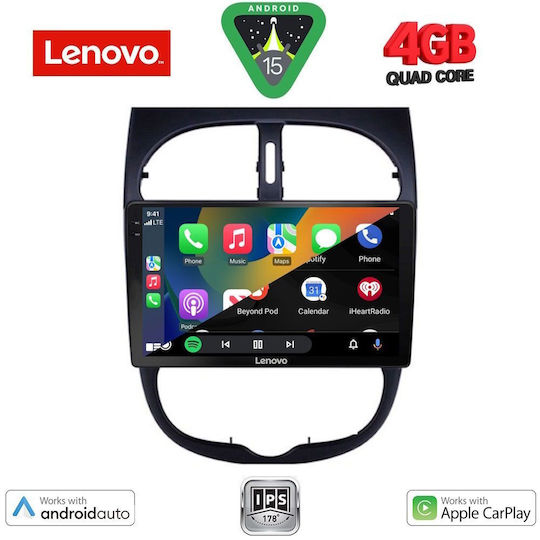 Lenovo Ηχοσύστημα Αυτοκινήτου για Peugeot 206 1998-2006 (Bluetooth/USB/AUX/WiFi/GPS/Apple-Carplay/Android-Auto) με Οθόνη Αφής 9"