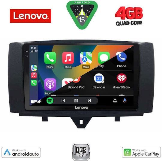 Lenovo Car Audio System for Smart ForTwo 2010-2015 (Bluetooth/USB/AUX/WiFi/GPS/Apple-Carplay/Android-Auto) with Touch Screen 9"