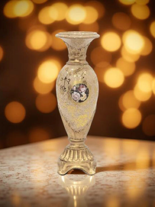 Candle Holder Polyresin in Beige Color 11x11x34cm 1pcs