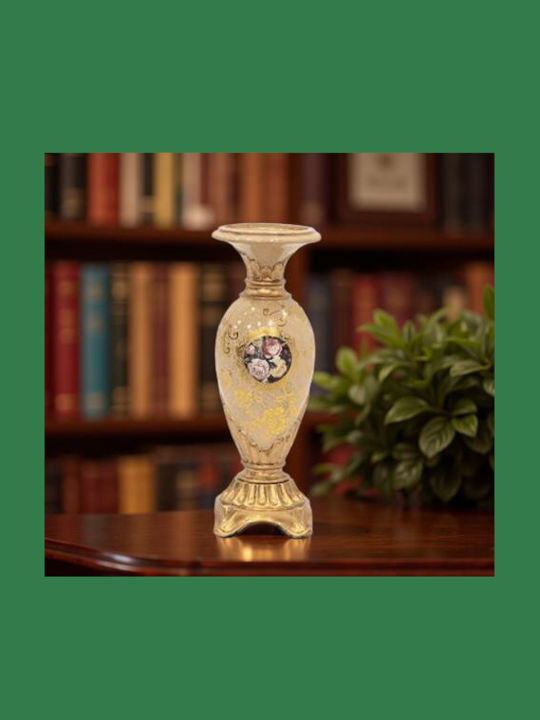 Candle Holder Polyresin in Beige Color 11x11x30cm 1pcs