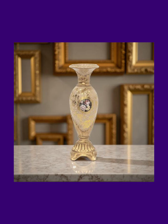 Candle Holder Polyresin in Beige Color 11x11x34cm 1pcs