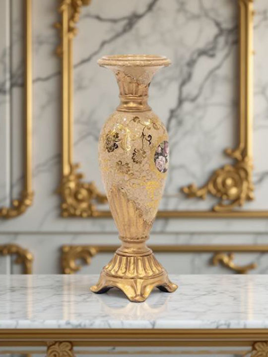 Candle Holder Polyresin in Beige Color 11x11x34cm 1pcs